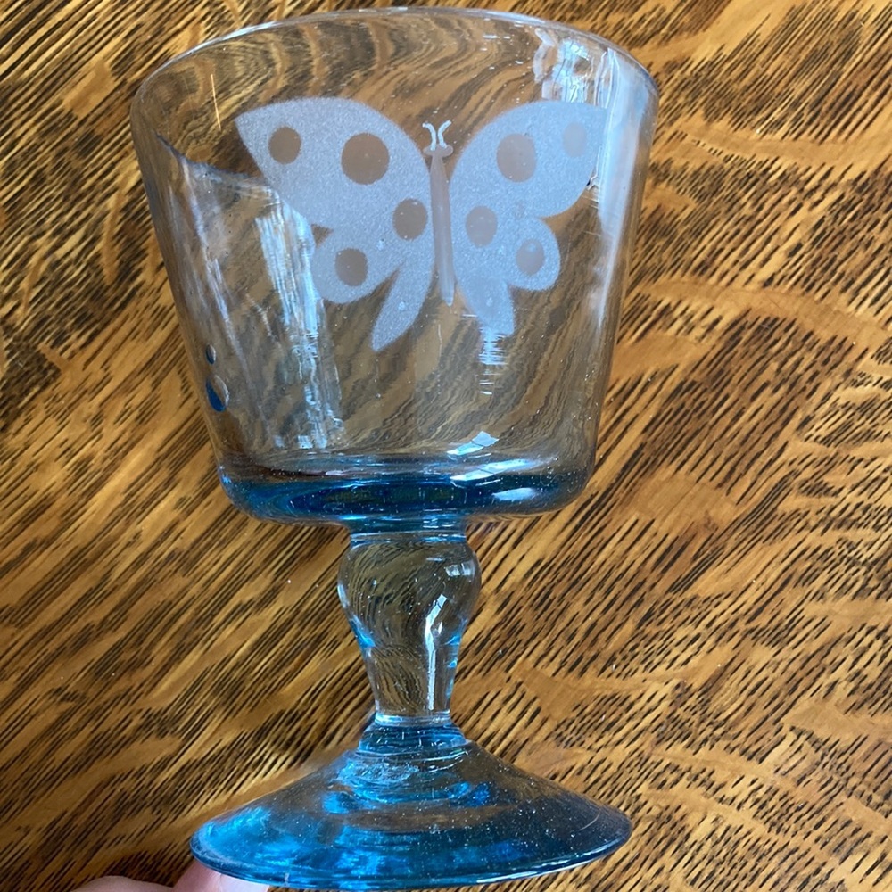 Blue vintage glass dessert? Steamed serving glass